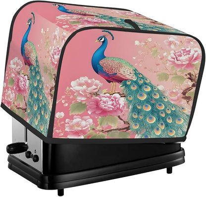 2 Slice Pink Flower Peacock Toaster Cover Waterproof Dust Fingerprint Bread Machine Cover Washable Kitchen Appliance Protector For Home Kitchen Bakeware Table Decor Women Gifts