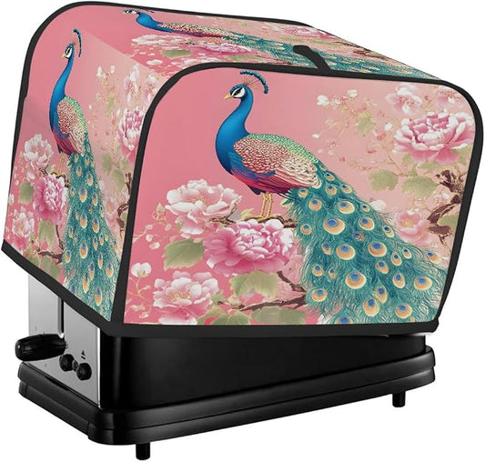 2 Slice Pink Flower Peacock Toaster Cover Waterproof Dust Fingerprint Bread Machine Cover Washable Kitchen Appliance Protector For Home Kitchen Bakeware Table Decor Women Gifts