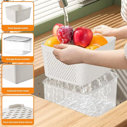 Fruit Storage Containers for Fridge - 6 PCS Poduce Containers for Fridge - Berry Containers for Fridges with Removable Drain Basket - Keep Fruit Lettuce Berry Vegetables Meat Food Stay Fresher Longer