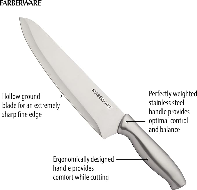 Farberware 15-Piece Stamped Stainless Steel Knife Block Set, High-Carbon Stainless Steel Kitchen Knife Set with Ergonomic Handles, Razor-Sharp Knives with Wood Block, 15-Piece, Black 2