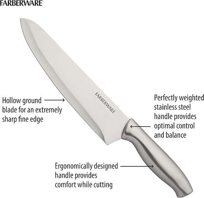 Farberware 15-Piece Stamped Stainless Steel Knife Block Set, High-Carbon Stainless Steel Kitchen Knife Set with Ergonomic Handles, Razor-Sharp Knives with Wood Block, 15-Piece, Black 2