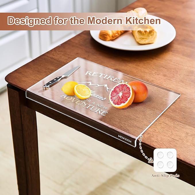 Engraved Acrylic Cutting Board with Counter Lip - Retirement Gifts for Woman Men Clear Counter Protector Kitchen Decor Happy Retirement Gifts for Teachers Mom Dad Coworker Boss Friends Retirees