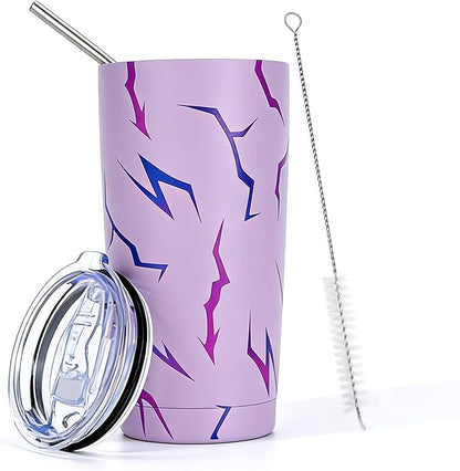 Glowvibe Kpop Cup - Purple Lightning Stainless Steel Reusable Tumbler,20 Oz Insulated Travel Coffee Mug with Lid and Straw for Iced Coffee Smoothie, Korean Pop Gifts for Women Girls Birthday Concert