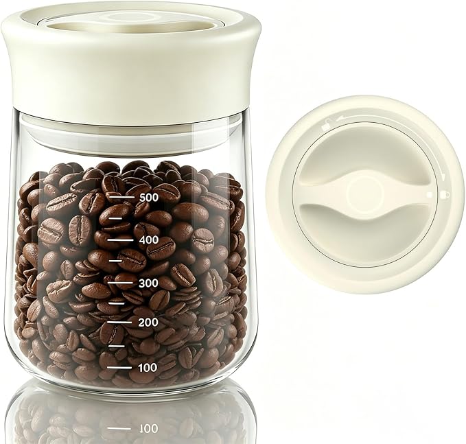Upgraded Airtight Glass Storage Jar with Rotary Click Lid, 17oz Coffee Grounds Container with Silicone Seal, Wide Mouth Mason Jar for Overnight Oats, Coffee Bean, Tea, Yogurt, Spices, Sugar