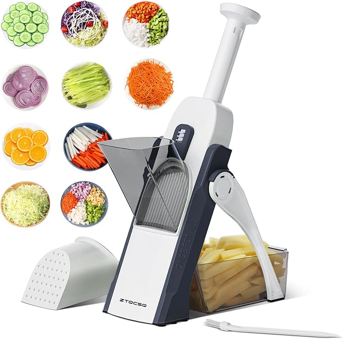 [5 in 1] Mandoline Slicer for Kitchen & Safe Vegetable Chopper & Adjustable Mandoline Slicer, can't Detachable Blade, Mandolin can Cut Slicing, Strips, Shredding, Dicing