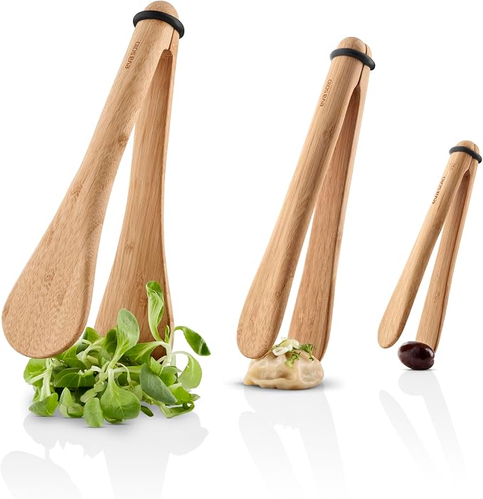 Eva Solo | Nordic kitchen serving tongs 3 pcs. | Practical and stylish serving tongs | Silicone, FSC®-certified carbonized bamboo