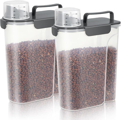 LEAWALK 5Lbs Airtight Cat Dog Food Storage Container with Upgraded Large Nozzle BPA-Free, Pet Food Storage Containers for Rice, Grain, Pet Food, Flour, Dog Treat Storage (Black×2, 5L-2pack)