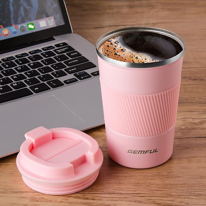 GEMFUL Travel Coffee Mug 13 oz Insulated Coffee Tumbler To Go with Lid Leak Proof Vacuum Stainless Steel Reusable for Hot Cold Drinks (Pink)