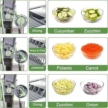 Jonscook All-in-1 Update Safe Mandoline Slicer for Kitchen, Food Chopper with Container, Thickness Adjustable Vegetable Chopper, Potato French Fry Cutter Tomato Apple Slicer Onion (Matcha Green)
