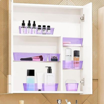 StorMiracle 25 PCS Drawer Organizer Set, 4 Varied Size Bathroom and kitchen Drawer cabinet organizer Trays, Clear Storage Bins for Makeup, Jewelry, Utensils and Gadgets， Purple
