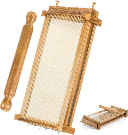 SiliFine Chitarra Cutter Italian Pasta with Rolling Pin Guitar Board Making Tool Pasta Machine for Spaghetti, Lasagna (Wood Color,Acacia Wood)