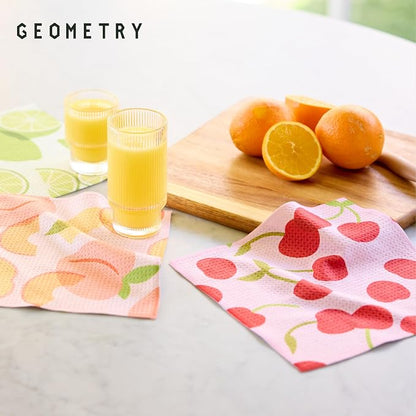 GEOMETRY Kitchen Dish Cloths - Spring & Summer Collection - Premium Dishcloths with Geoweave - Absorbent & Fast Drying Kitchen Towels - Strawberry Banana, 10" x 10" - 3-Pieces