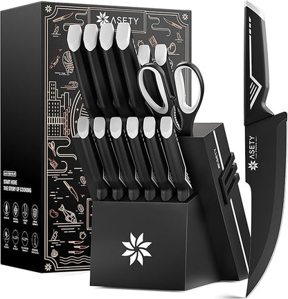 Knife Set - 15 PCS Kitchen Knife Set with Built-in Knife Sharpener Block - Stainless Steel Knife Block Set - Dishwasher Safe, Elegant Box for Men Women, Fathers day, White