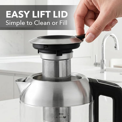 OVENTE Digital Glass Electric Kettle with Temperature Control, 1.8L Cordless Electric Tea Kettle with 7 Presets, Water Boiler Electric Pot, Keep Warm Function, Auto Shut-Off, Silver KGD752S