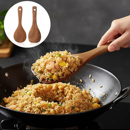 2 PCS Wooden Rice Spoon, 8.7'' Rice Serving Paddle Non Stick, Versatile Cooking Spoon Heat Resistant Cooking Utensils for Non Stick Cookware Serving Mixing Baking