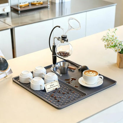 Caketime 2 In 1 Silicone Coffee Bar Mat Accessories Detachable Dish Drying Rug Rack Stone for Kitchen Countertop Under Sink Home House Apartment Office Essentials Espresso Machine Must Have