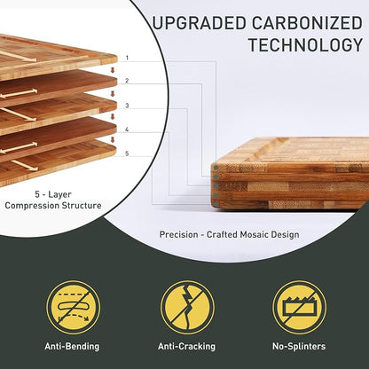 2 Pack Heavy Duty Bamboo Cutting Board Set Non Slip Over Sink Solid End Grain Thick Wood Chopping Board Extra Large Big Small Best Wooden Kitchen Essential New Home Housewarming Mother Gift