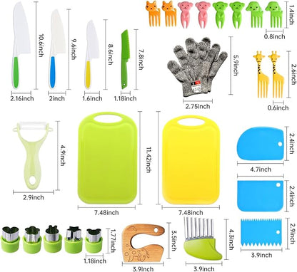 Doiaz Kidz Safe Knife Set for Toddlerz Real Cooking - Toddlerz Knives Sets Kitchen Tools with Gloves Cutting Board Fruit Vegetable Crinkle Cutters