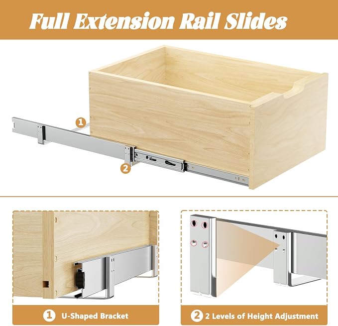 Pull Out Cabinet Organizer, Slide Out Wood Drawer, Pull Out Drawers for Cabinets, 8" High Pull Out Shelf for Kitchen Cabinet Pantry, 22½" W×21" D