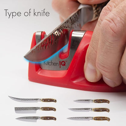KitchenIQ 51421 | Edge Grip 2-Stage Knife Sharpener | Red – 3 Pack | Coarse & Fine Sharpener | Compact for Easy Storage | Stable Non-Slip Base | Soft Grip Rubber Handle | Straight & Serrated Knives