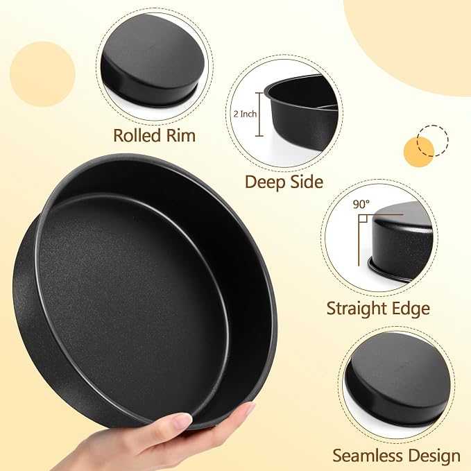 P&P CHEF 9 Inch Cake Pan, Nonstick Round Cake Baking Pans, Stainless Steel Smash Layer Cake Tin Bakeware for Cooking Steaming, Healthy & Sturdy, Oven & Dishwasher Safe