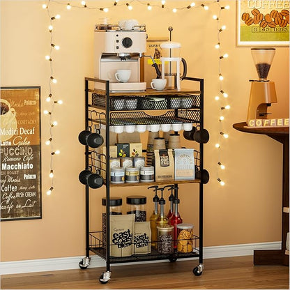 Homsorout Coffee Bar Station with Storage Drawer - 5 Tier Coffee Table Countertop Organizer for K Cups, Tea Bags, Sugar Storage and Kitchen Cabinets (Brown)