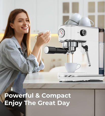Atatix 20 Bar Espresso Machine with Milk Frother, Professional Compact Espresso Maker, Stainless Steel Coffee Machine with Precise Temp Control & 44oz Removable Water Tank for Latte, Cappuccino, White
