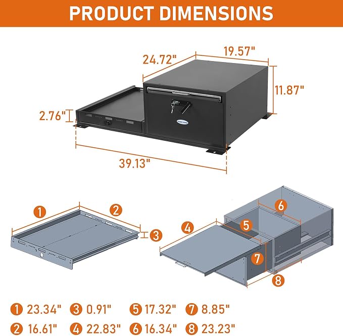 Hooke Road JK JL Bronco Trunk Storage Drawer & Fridge Slide Mount for 2007-2026 Jeep Wrangler JK JL 4-Door & 2021-2026 Ford Bronco 4-Door, Security Lock Toolbox Overland Camping Cargo Organizer