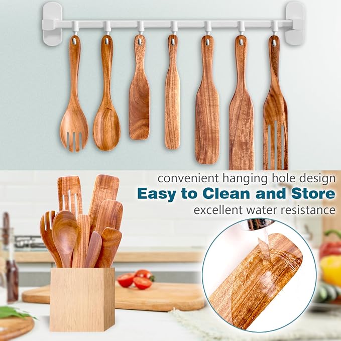 HOWHONG Wooden Spatula Spurtle Set for Cooking, Acacia Wood Kitchen Utensils, Premium Handmade Spurtles for Nonstick Cookware, Heat Resistant, Smooth Finish, Comfortable Grip, 8 Piece