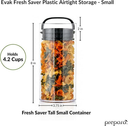 Prepara Evak Fresh Saver Airtight Plastic Container,Small/Tall (8” x 3.75”, 4.2 Cups), BPA-Free Food Storage Canister Vacuum Sealed Lid Handle, Odor Resistant, Ideal for Coffee Beans & Dry Goods