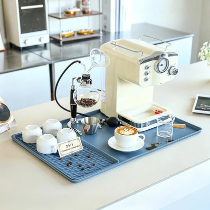 2 In 1 Extra Large 16"x24" Silicone Coffee Bar Mat Accessories Heat Resistant for espresso Machine with Detachable Dish Drying Rug Kitchen Office House Home Essentials Barista Stuff Women Gifts