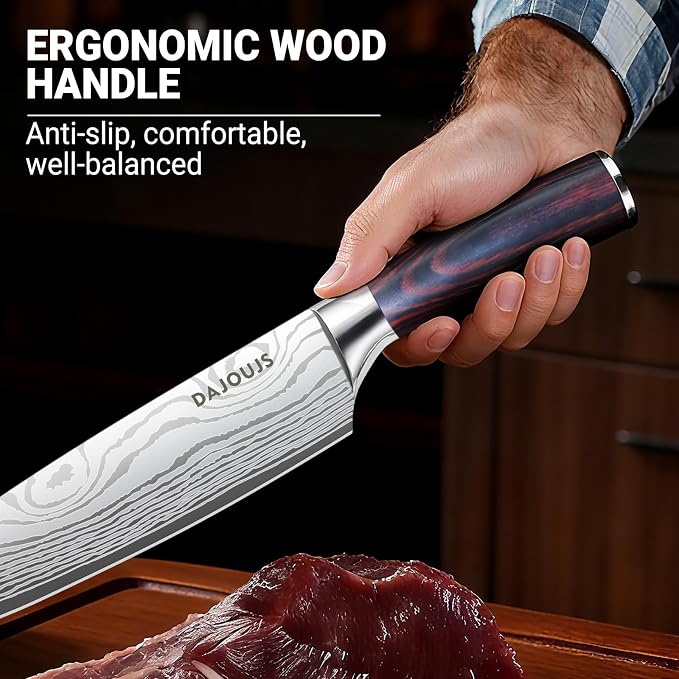 Chef Knife 8 Inch Kitchen Knife - Ultra Sharp Japanese High-Carbon Steel Chefs Knife, Professional Cooking Knives with Ergonomic Wood Handle & Gift Box