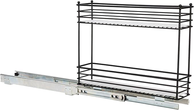 Household Essentials Glidez Under Cabinet 2‑Tier Pull‑Out Storage Organizer with Removable PEVA Liners, Matte Black