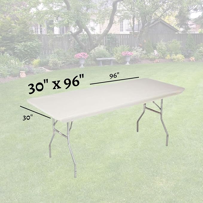 Kwik-Covers 8' Rectangle Plastic Table Covers 30" x 96", Bundle of 5 (Ivory)