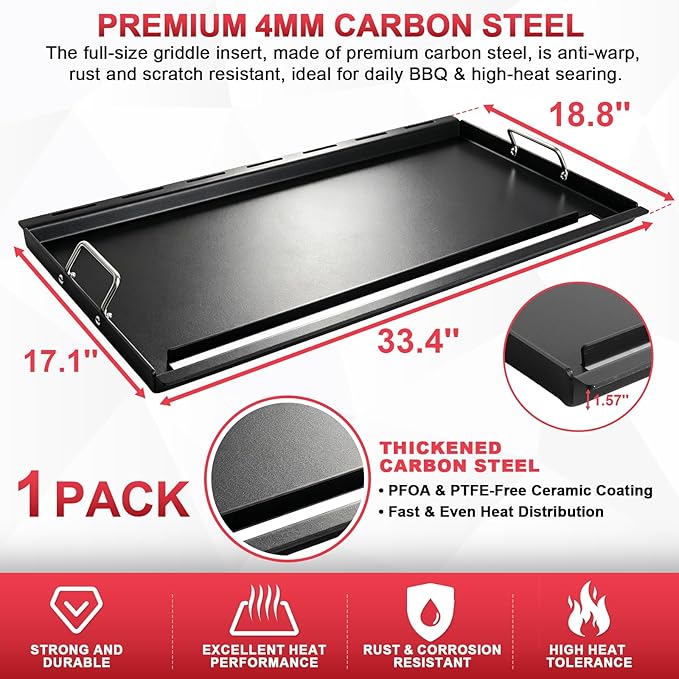 6789 Genesis II 400 Full Size Griddle Insert for Weber GS4 II 400 Series Grills Parts Genesis 2 E-410 S410 E-435 S-435 E-440 S-440 LX E/S-440 Flat Top Griddle with Handles, Carbon Steel for 66097