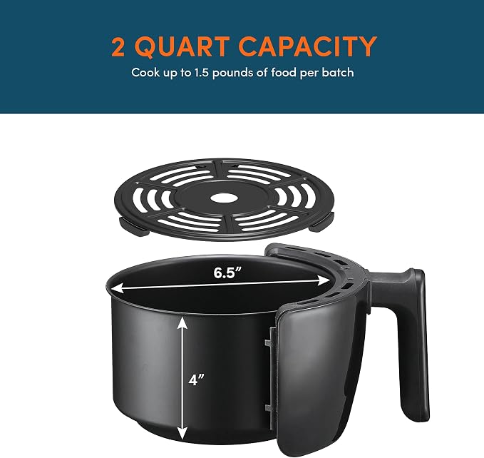 Elite Gourmet EAF-2612DX Personal 2.1Qt Compact Space Saving Programmable Hot Air Fryer, Oil-Less Healthy Cooker, Timer & Temperature Controls, 1000W, Black
