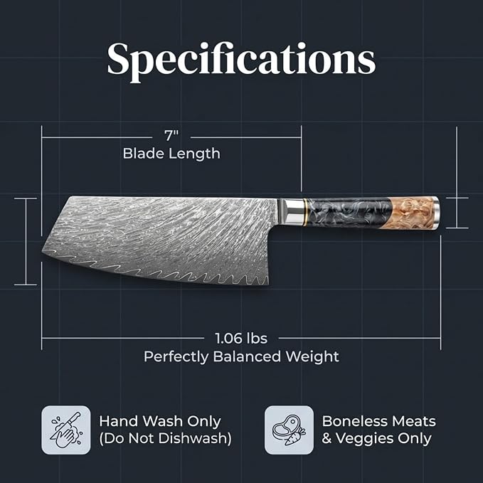 Tidal Black - 7" Cleaver Knife - Damascus