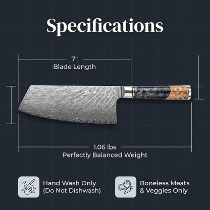 Tidal Black - 7" Cleaver Knife - Damascus