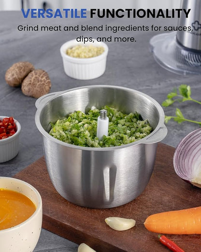 LINKChef Food Processor, 6 Cup Mini Food Chopper, 250W Electric Meat Grinder with Stainless Steel Blades, 1.5L Compact Kitchen Processor for Meat, Vegetables, Onion, Garlic & Baby Food