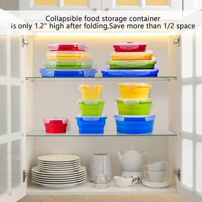 Zopeal 8 Pcs Collapsible Food Storage Containers Foldable Silicone Lunch Containers with Lids 4 Silicone Rectangle Collapsible Bowls and 4 Round Food Bowls Microwave Freezer Dishwasher Safe (Colorful)