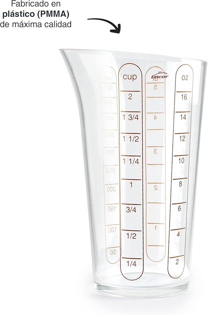 Lacor - 67075 - Basic Measuring Cup, Container with Measurements, Liquid Meter, Highest Quality Plastic, BPA Free, 8.5 cm, 0.5 L