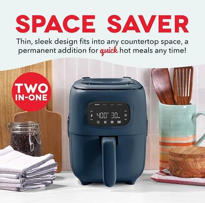 Dash Flip & Fry™ Digital 2-in-1 Grill & Air Fryer - Has AirCrisp® Technology - Digital Touchscreen, Ceramic Nonstick Grill Plate & Special Dehydrate Function - 3 Quarts - Navy