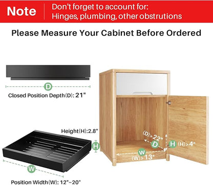 PXRACK Pull out Cabinet Organizer, Expandable(12"-20") Heavy Duty Peel and Stick Roll out Drawer for Pots and Pans, Adjustable Adhesive No Drill Screw Slide out Shelf Storage for Home Kitchen Pantry