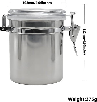Stainless Steel Vacuum Seal Coffee Canister With Clear Lid, Airtight Food Storage Container With Locking Clamp for Coffee Beans, Tea, Cereal, Nuts (Stainless Steel With Clear Lid, 28.6 fl oz / 850ml)