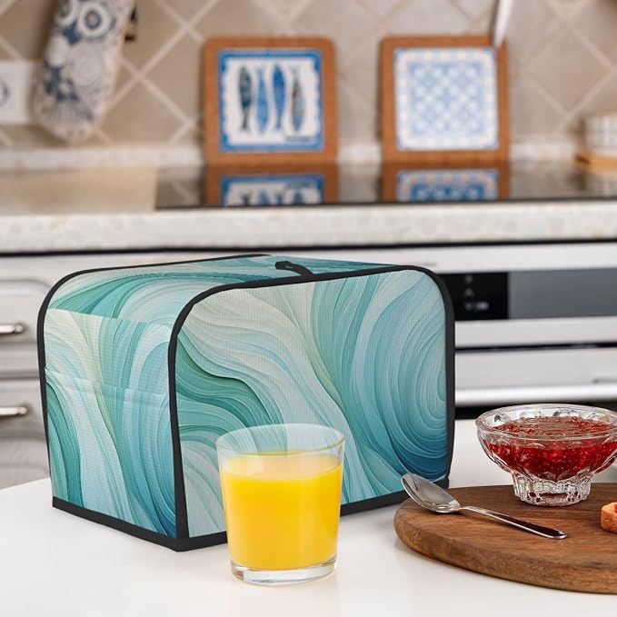 Teal Green Abstract 2 Slice Toaster Cover Wide Slot Dustproof Bread Maker Cover Fingerprint Protection Kitchen Appliance Cover Toaster Bag