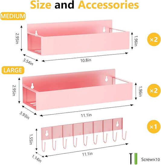 SMRCAD Magnetic Spice Rack Organizer for Fridge Seasoning Organizer for Kitchen storage with Screw Magnetic Shelf with Hook for Refrigerator and Oven (4pack1hook-Pink)