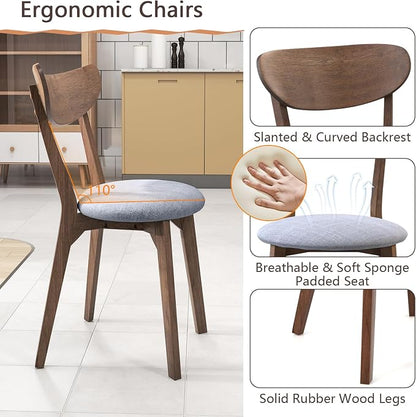 Tangkula Mid-Century Modern Round Dining Table Set for 2, Wooden Kitchen Table & 2 Chairs with Cushioned Seats, Compact 3-Piece Dining Set for Small Spaces, Kitchen, Living Room