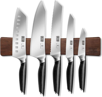 HOSHANHO Knife Set with Magnetic Knife Holder, 6 Pieces Ultra Sharp Kitchen Knife Set, High Carbon Powder Steel Chef Knives Sets with Ergonomic Pakkawood Handle