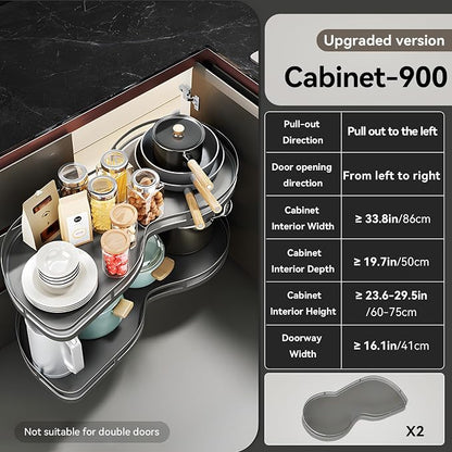 Blind Corner Cabinet Pull Out 12",14", 16", 18" Opening, 2-Tier Shelf Kitchen Cabinet Organizer, Blind Corner Cabinet Organizer, Left/Right Door, Adjustable Height, Metal Black