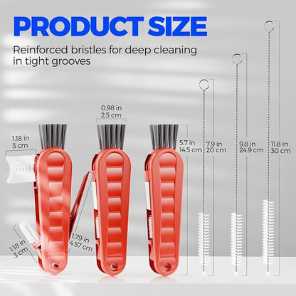 6 Pack Holikme 4 in 1 Cup Lid Cleaning Brush Set with 3 Straws, Multifunctional Bottle Brush, Silicone Cup Lid Gap Cleaner, Durable Bristle Crevice Cleaning Brush, Red